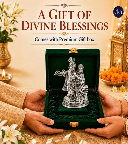 German Silver Plated Radha Krishna Idol for Gift - 5.3 Inch