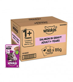 Whiskas Adult (1+ Years) Wet Cat Food, Salmon in Gravy Flavour,48 x 85 g Pouches Free shipping world