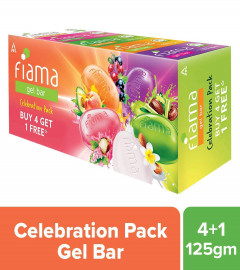 Fiama Gel Bar Celebration Pack With 5 unique Gel Bars For Moisturized Skin,125g (Buy 4 Get 1 Free)