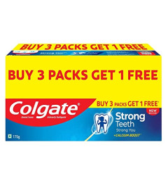 Colgate Strong Teeth Buy 3+1 Free, 700g (175g x 4) Cavity Protection Toothpaste with Calcium Boost ,