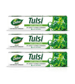 Dabur Herb'l Tulsi Anti Bacterial Toothpaste - 600g (200gx3| No added Fluoride & Parabens  Free ship
