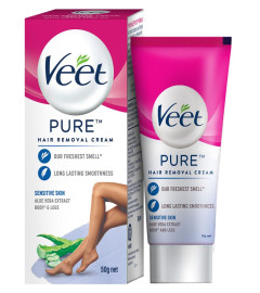Veet Pure Hair Removal Cream for Women with No Ammonia Smell, Sensitive Skin - 50 gm X 2 PACK