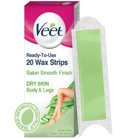 Veet Instant Waxing Kit for Dry Skin,(20 strips) X 2 PACK Cold Gel Wax Hair Removal for Women