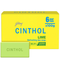 Cinthol Lime Soap, 100g (Pack of 6) 99.9% Germ Protection Lime Fresh Fragrance  Soaps For Bath Grade
