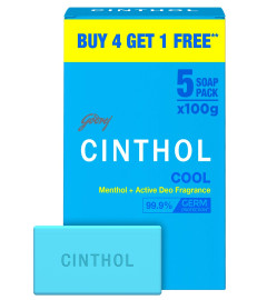 Cinthol Cool Soap, 100g (Pack of 5) | with Icy-cool Menthol | Soaps For Bath | Grade 1 Soap