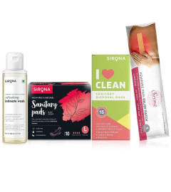 sirona-be-comfy-clean-hello-periods-kit-pack-of-4-intimate-wash-for-women-100ml-black-sanitary-pads-for-women-10-pads-period-pain-patches-pack-of-5-sanitary-disposable-bags-15-bags-free-shipping-worldwide-