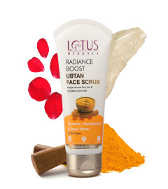 lotus-herbals-radiance-boost-ubtan-face-scrub-turmeric-sandalwood-and-rose-water-glowing-skin-reducing-dark-spots-paraben-free-mineral-oil-free-100gm-free-shipping-worldwide-